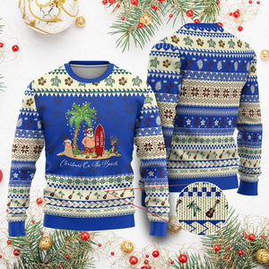 Hawaii Ugly Christmas Sweater Christmas On The Beach Holiday Xmas Palm Tree TS10 Blue Print Your Wear