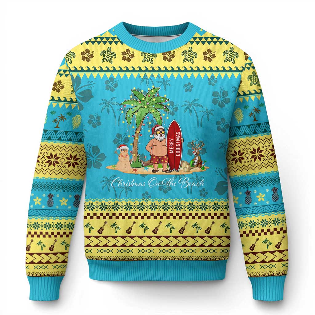 Hawaii Ugly Christmas Sweater Christmas On The Beach Holiday Xmas Palm Tree TS10 Hawaii Print Your Wear