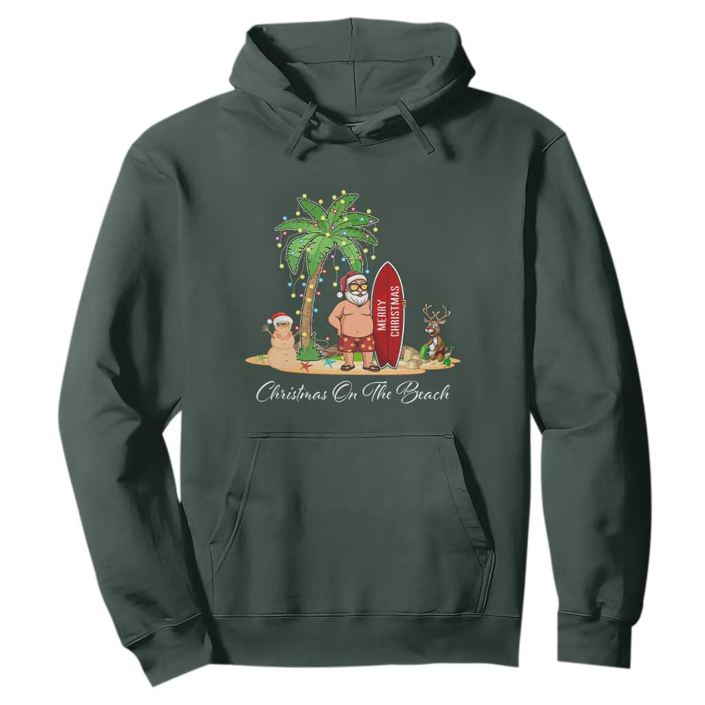 Hawaii Christmas Hoodie Christmas On The Beach Holiday Xmas Palm Tree TS10 Dark Forest Green Print Your Wear