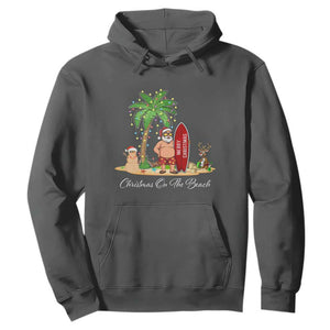 Hawaii Christmas Hoodie Christmas On The Beach Holiday Xmas Palm Tree TS10 Dark Heather Print Your Wear