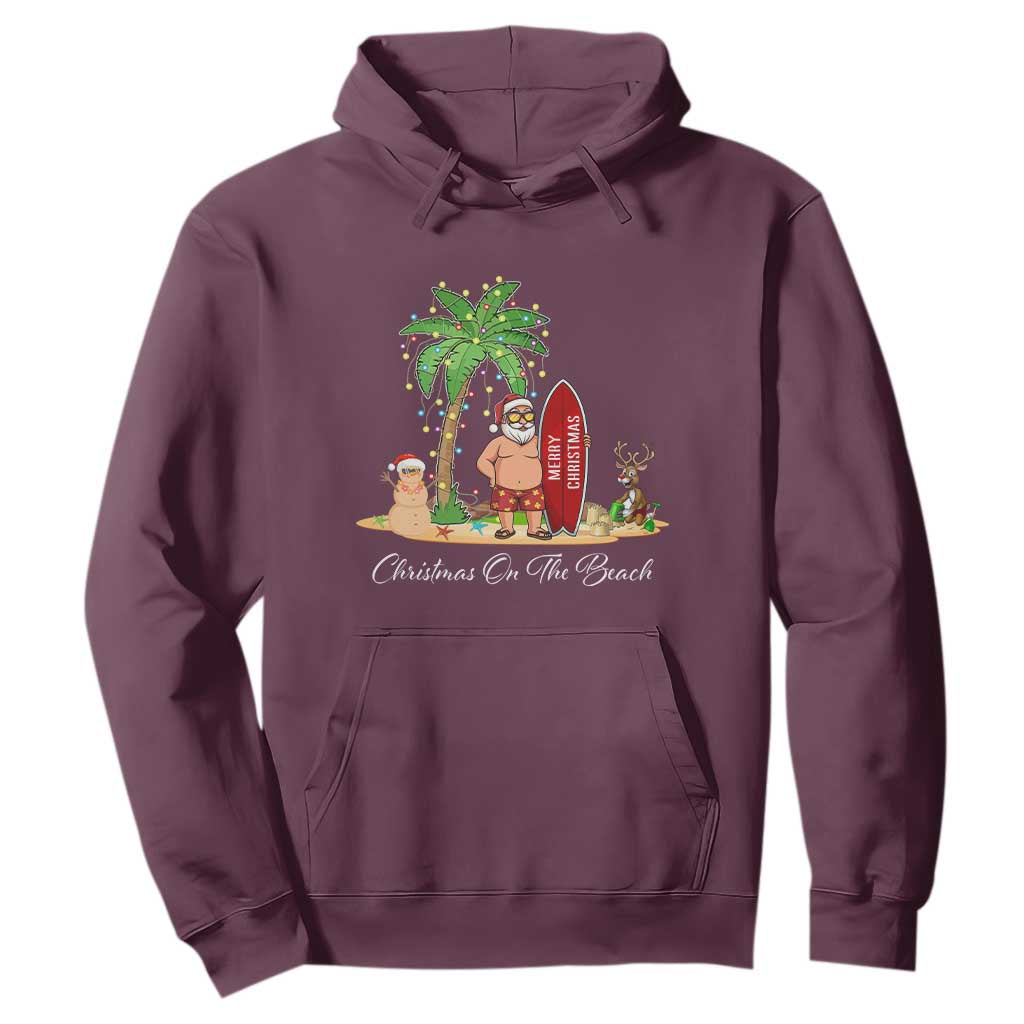 Hawaii Christmas Hoodie Christmas On The Beach Holiday Xmas Palm Tree TS10 Maroon Print Your Wear