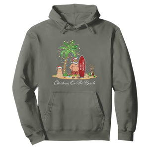 Hawaii Christmas Hoodie Christmas On The Beach Holiday Xmas Palm Tree TS10 Military Green Print Your Wear