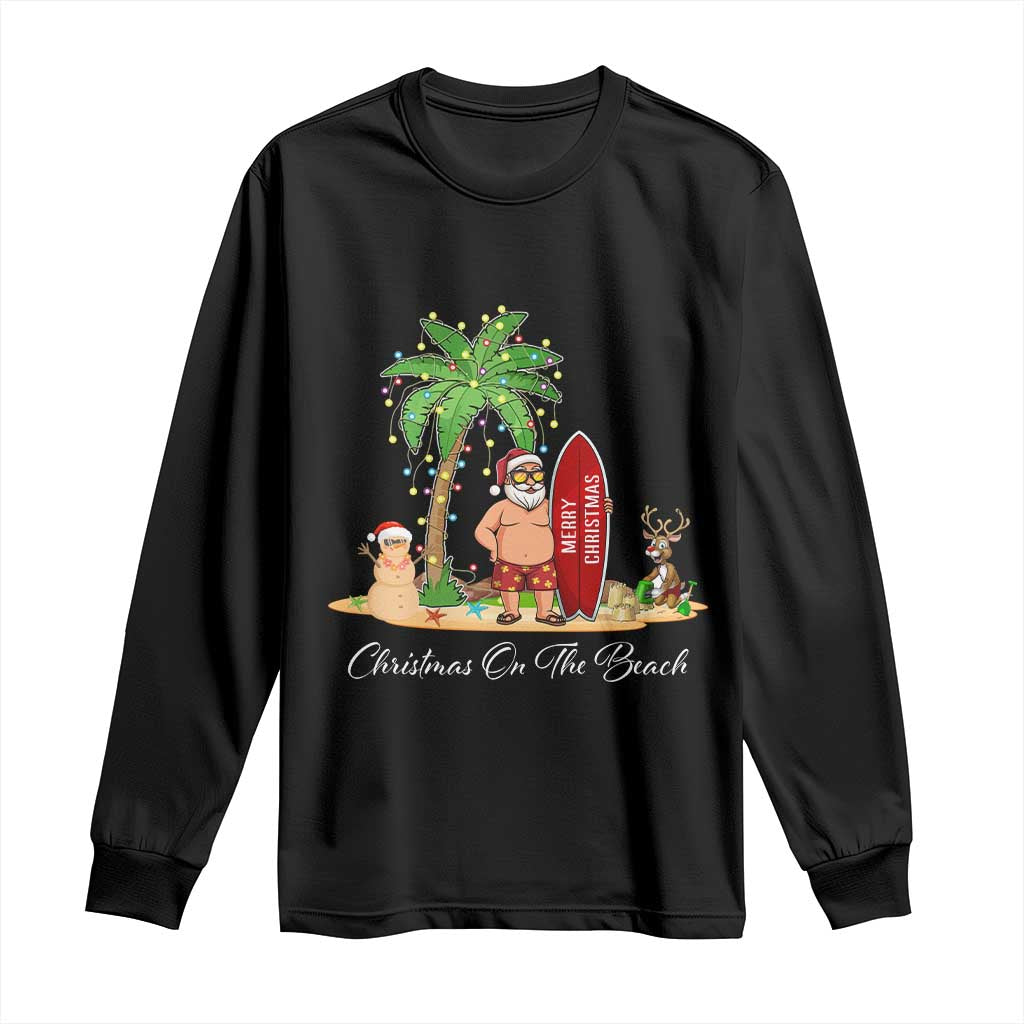 Hawaii Christmas Long Sleeve Shirt Christmas On The Beach Holiday Xmas Palm Tree TS10 Black Print Your Wear