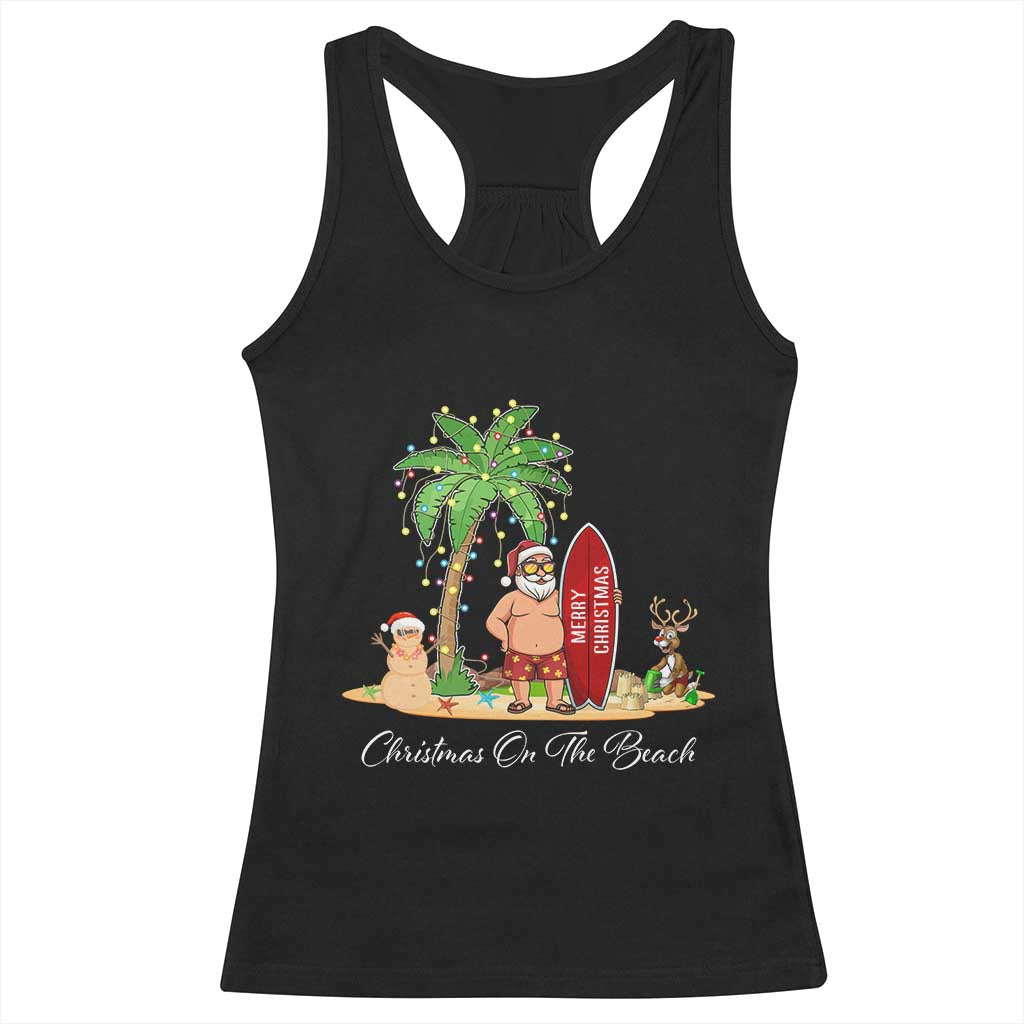 Hawaii Christmas Racerback Tank Top Christmas On The Beach Holiday Xmas Palm Tree TS10 Black Print Your Wear