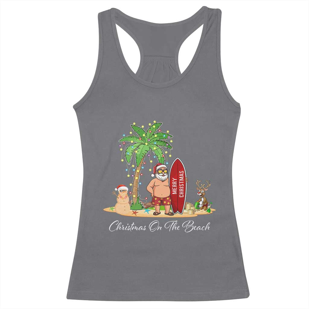 Hawaii Christmas Racerback Tank Top Christmas On The Beach Holiday Xmas Palm Tree TS10 Charcoal Print Your Wear
