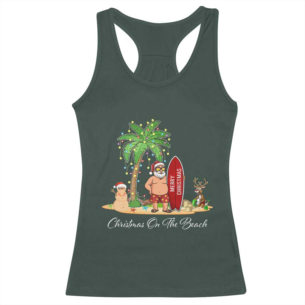 Hawaii Christmas Racerback Tank Top Christmas On The Beach Holiday Xmas Palm Tree TS10 Dark Forest Green Print Your Wear