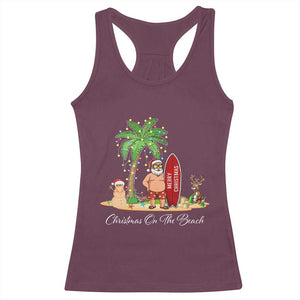 Hawaii Christmas Racerback Tank Top Christmas On The Beach Holiday Xmas Palm Tree TS10 Maroon Print Your Wear