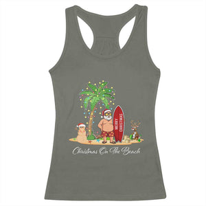Hawaii Christmas Racerback Tank Top Christmas On The Beach Holiday Xmas Palm Tree TS10 Military Green Print Your Wear