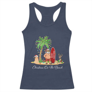 Hawaii Christmas Racerback Tank Top Christmas On The Beach Holiday Xmas Palm Tree TS10 Navy Print Your Wear
