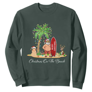 Hawaii Christmas Sweatshirt Christmas On The Beach Holiday Xmas Palm Tree TS10 Dark Forest Green Print Your Wear
