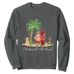 Hawaii Christmas Sweatshirt Christmas On The Beach Holiday Xmas Palm Tree TS10 Dark Heather Print Your Wear