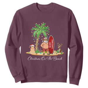 Hawaii Christmas Sweatshirt Christmas On The Beach Holiday Xmas Palm Tree TS10 Maroon Print Your Wear