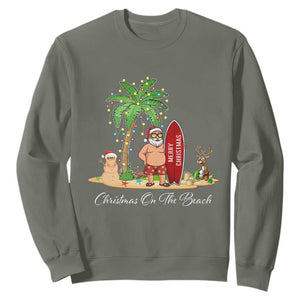 Hawaii Christmas Sweatshirt Christmas On The Beach Holiday Xmas Palm Tree TS10 Military Green Print Your Wear