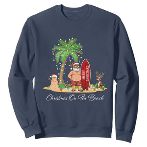 Hawaii Christmas Sweatshirt Christmas On The Beach Holiday Xmas Palm Tree TS10 Navy Print Your Wear
