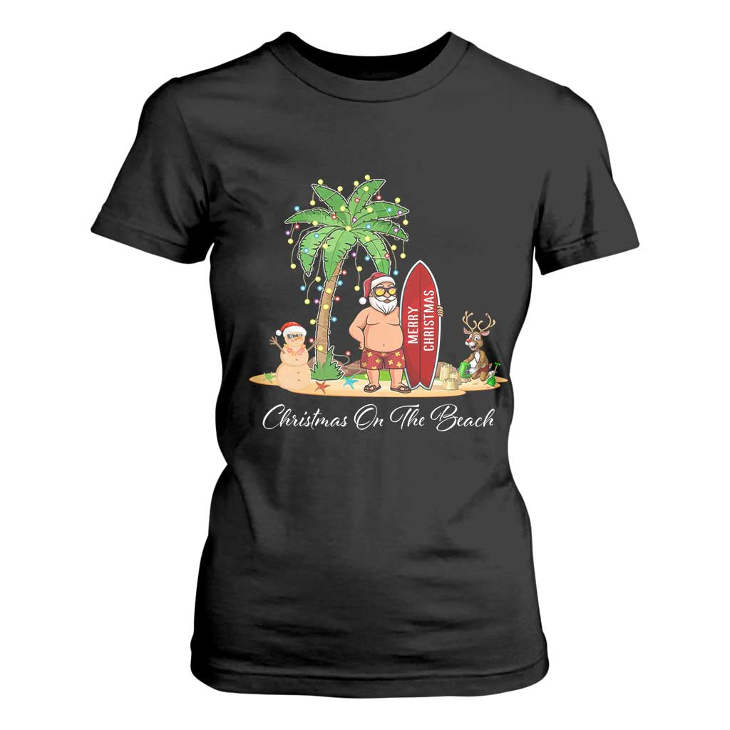 Hawaii Christmas T Shirt For Women Christmas On The Beach Holiday Xmas Palm Tree TS10 Black Print Your Wear