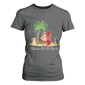 Hawaii Christmas T Shirt For Women Christmas On The Beach Holiday Xmas Palm Tree TS10 Dark Heather Print Your Wear