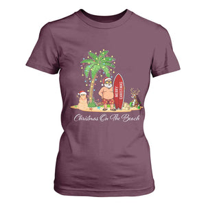 Hawaii Christmas T Shirt For Women Christmas On The Beach Holiday Xmas Palm Tree TS10 Maroon Print Your Wear