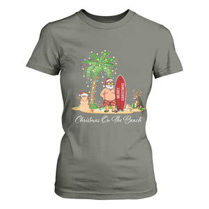 Hawaii Christmas T Shirt For Women Christmas On The Beach Holiday Xmas Palm Tree TS10 Military Green Print Your Wear