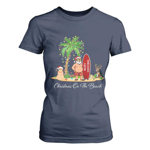 Hawaii Christmas T Shirt For Women Christmas On The Beach Holiday Xmas Palm Tree TS10 Navy Print Your Wear