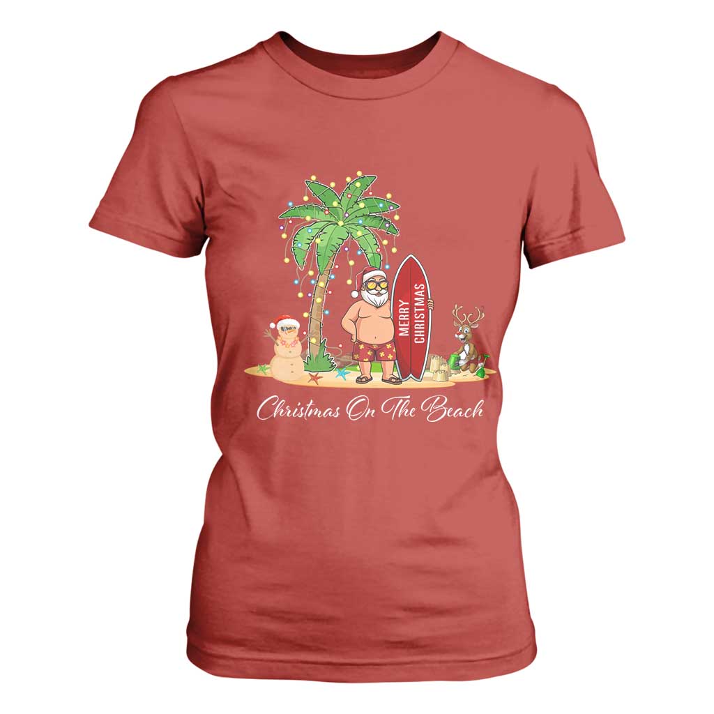 Hawaii Christmas T Shirt For Women Christmas On The Beach Holiday Xmas Palm Tree TS10 Red Print Your Wear