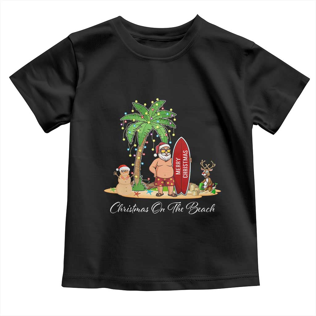 Hawaii Christmas Toddler T Shirt Christmas On The Beach Holiday Xmas Palm Tree TS10 Black Print Your Wear