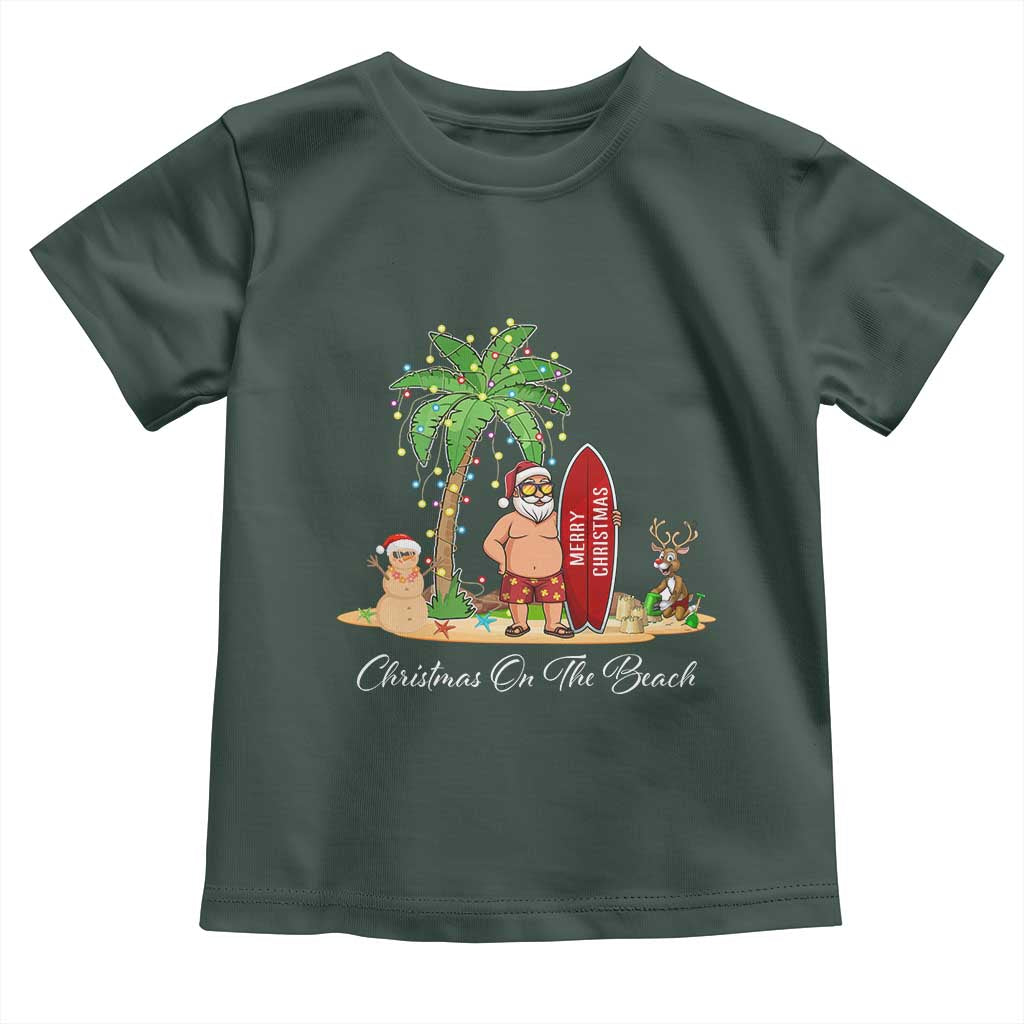 Hawaii Christmas Toddler T Shirt Christmas On The Beach Holiday Xmas Palm Tree TS10 Dark Forest Green Print Your Wear