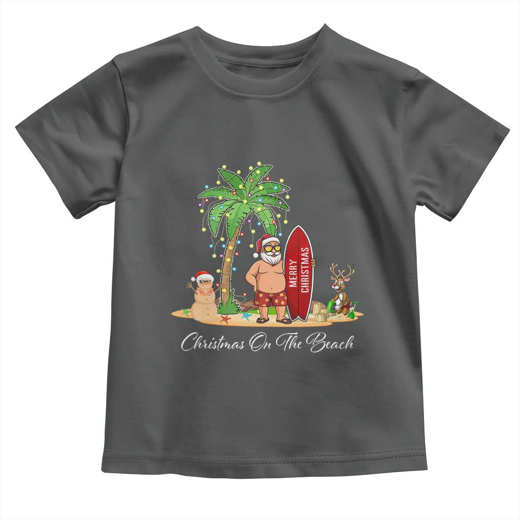 Hawaii Christmas Toddler T Shirt Christmas On The Beach Holiday Xmas Palm Tree TS10 Dark Heather Print Your Wear