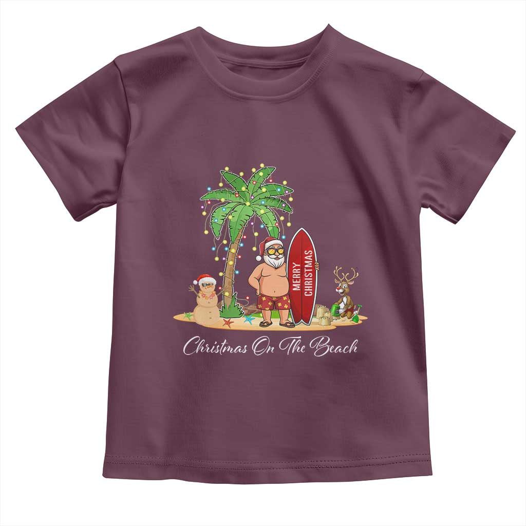 Hawaii Christmas Toddler T Shirt Christmas On The Beach Holiday Xmas Palm Tree TS10 Maroon Print Your Wear