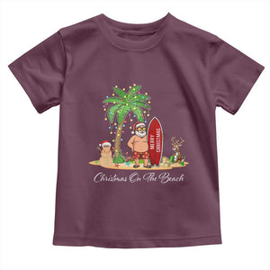 Hawaii Christmas Toddler T Shirt Christmas On The Beach Holiday Xmas Palm Tree TS10 Maroon Print Your Wear