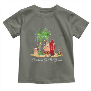 Hawaii Christmas Toddler T Shirt Christmas On The Beach Holiday Xmas Palm Tree TS10 Military Green Print Your Wear
