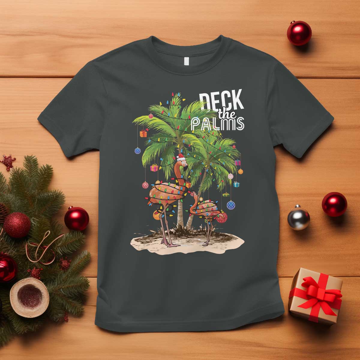 Mele Kalikimaka Hawaiian Christmas T Shirt Deck The Palms Holiday Flamingo Beach Family Vacation In Hawaii TS10 Dark Heather Print Your Wear