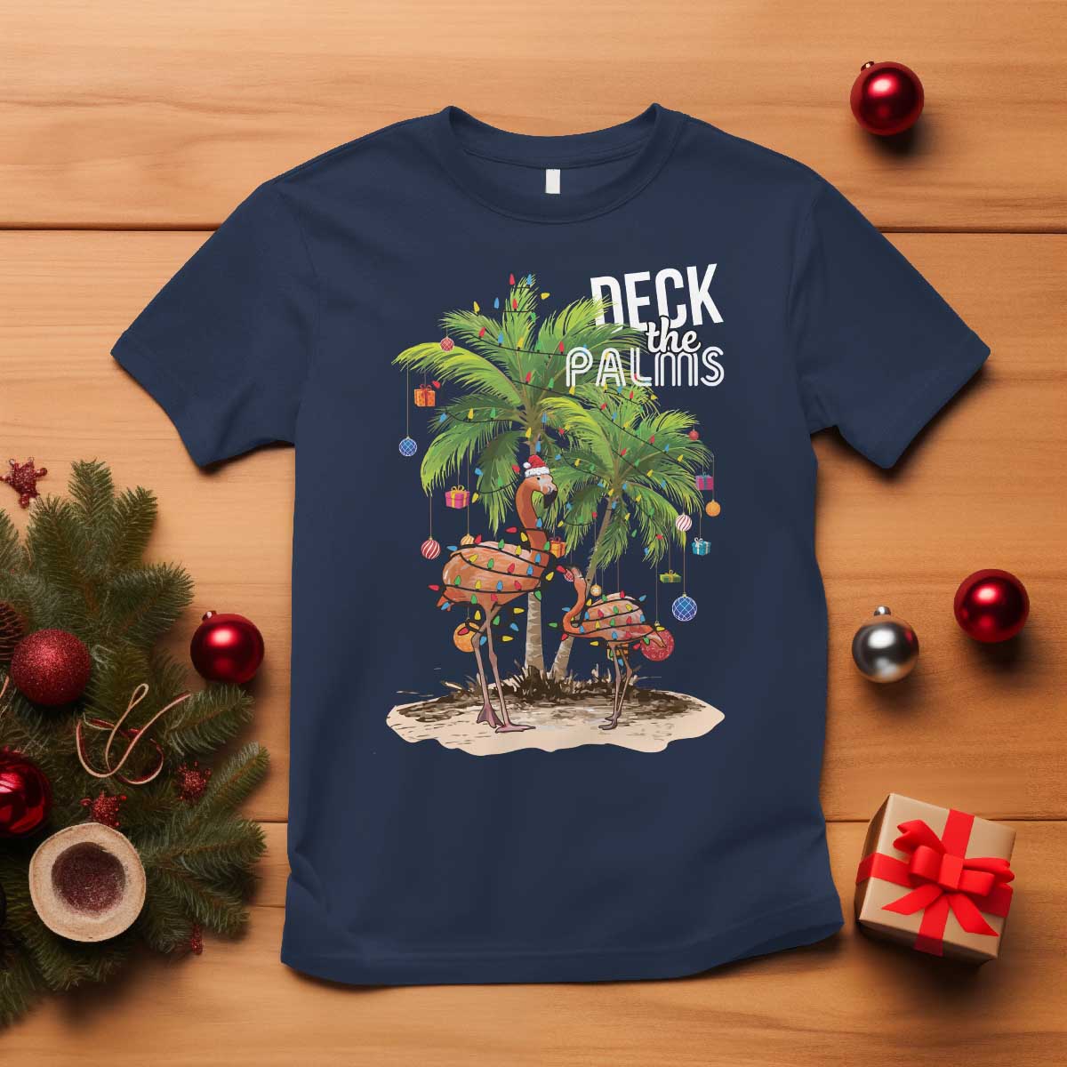 Mele Kalikimaka Hawaiian Christmas T Shirt Deck The Palms Holiday Flamingo Beach Family Vacation In Hawaii TS10 Navy Print Your Wear