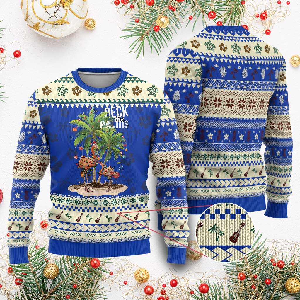 Mele Kalikimaka Hawaiian Christmas Ugly Christmas Sweater Deck The Palms Holiday Flamingo Beach Family Vacation In Hawaii TS10 Blue Print Your Wear