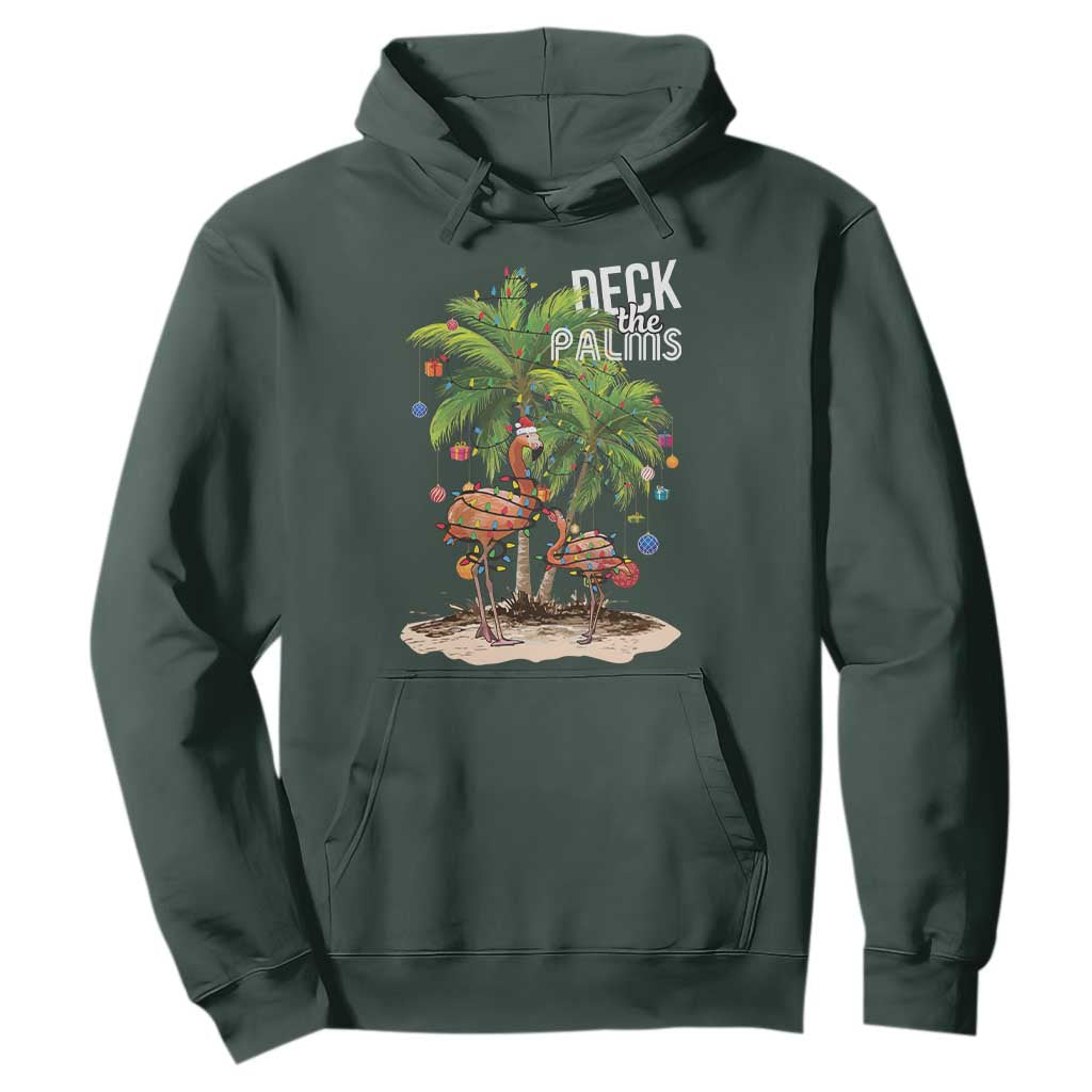 Mele Kalikimaka Hawaiian Christmas Hoodie Deck The Palms Holiday Flamingo Beach Family Vacation In Hawaii TS10 Dark Forest Green Print Your Wear