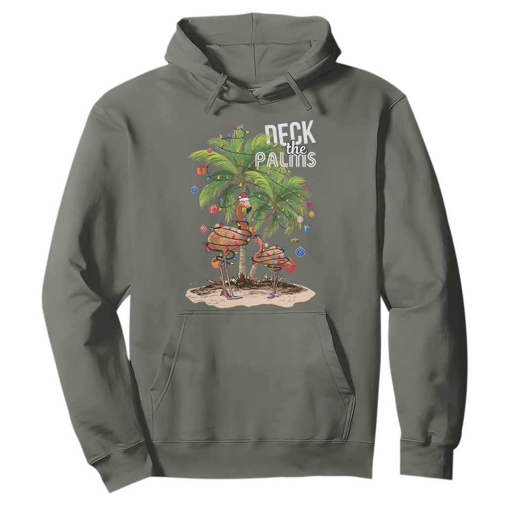 Mele Kalikimaka Hawaiian Christmas Hoodie Deck The Palms Holiday Flamingo Beach Family Vacation In Hawaii TS10 Military Green Print Your Wear