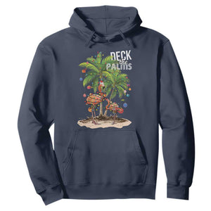Mele Kalikimaka Hawaiian Christmas Hoodie Deck The Palms Holiday Flamingo Beach Family Vacation In Hawaii TS10 Navy Print Your Wear