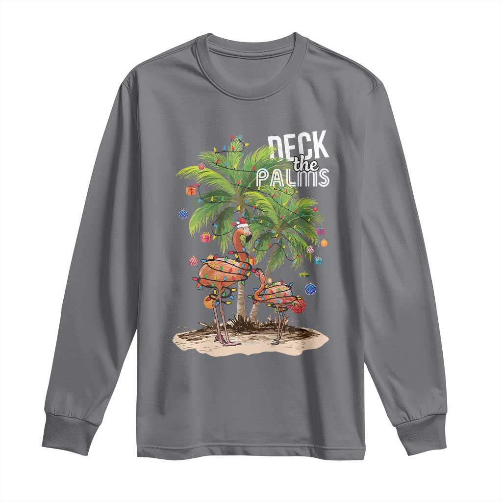Mele Kalikimaka Hawaiian Christmas Long Sleeve Shirt Deck The Palms Holiday Flamingo Beach Family Vacation In Hawaii TS10 Charcoal Print Your Wear