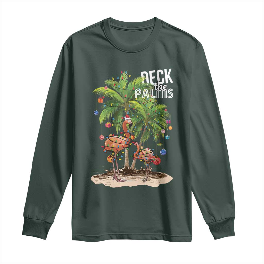 Mele Kalikimaka Hawaiian Christmas Long Sleeve Shirt Deck The Palms Holiday Flamingo Beach Family Vacation In Hawaii TS10 Dark Forest Green Print Your Wear