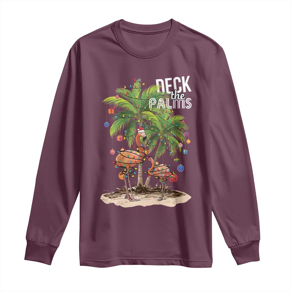 Mele Kalikimaka Hawaiian Christmas Long Sleeve Shirt Deck The Palms Holiday Flamingo Beach Family Vacation In Hawaii TS10 Maroon Print Your Wear