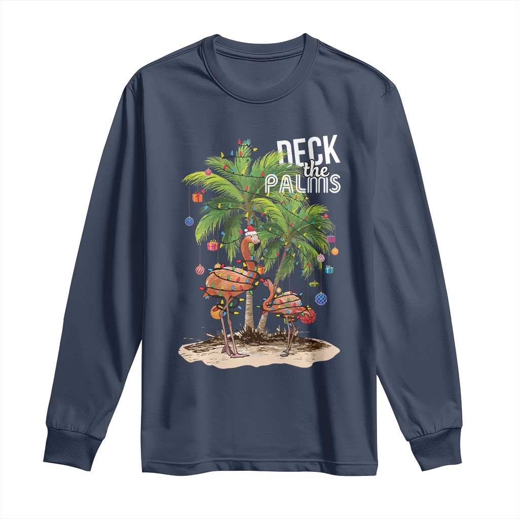 Mele Kalikimaka Hawaiian Christmas Long Sleeve Shirt Deck The Palms Holiday Flamingo Beach Family Vacation In Hawaii TS10 Navy Print Your Wear