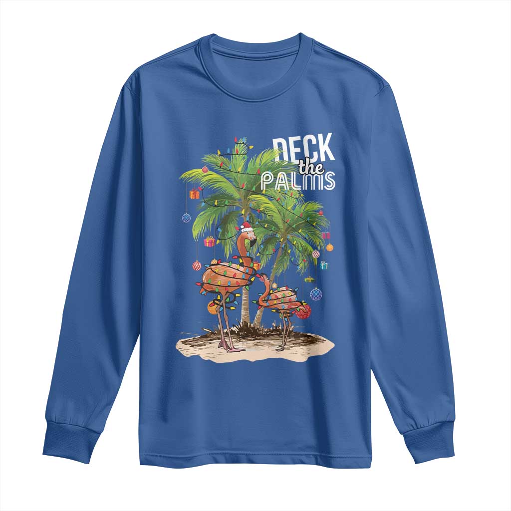 Mele Kalikimaka Hawaiian Christmas Long Sleeve Shirt Deck The Palms Holiday Flamingo Beach Family Vacation In Hawaii TS10 Royal Blue Print Your Wear