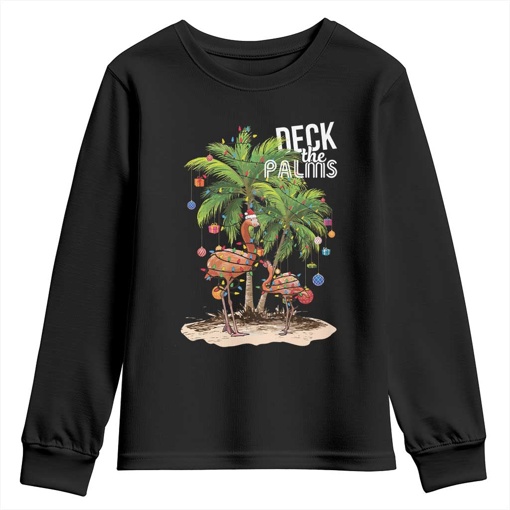 Mele Kalikimaka Hawaiian Christmas Youth Sweatshirt Deck The Palms Holiday Flamingo Beach Family Vacation In Hawaii TS10 Black Print Your Wear
