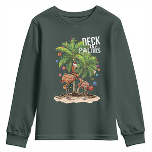 Mele Kalikimaka Hawaiian Christmas Youth Sweatshirt Deck The Palms Holiday Flamingo Beach Family Vacation In Hawaii TS10 Dark Forest Green Print Your Wear