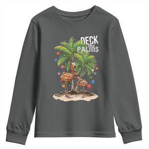 Mele Kalikimaka Hawaiian Christmas Youth Sweatshirt Deck The Palms Holiday Flamingo Beach Family Vacation In Hawaii TS10 Dark Heather Print Your Wear