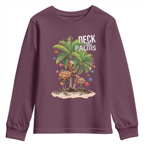 Mele Kalikimaka Hawaiian Christmas Youth Sweatshirt Deck The Palms Holiday Flamingo Beach Family Vacation In Hawaii TS10 Maroon Print Your Wear