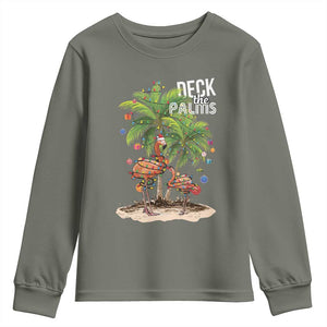 Mele Kalikimaka Hawaiian Christmas Youth Sweatshirt Deck The Palms Holiday Flamingo Beach Family Vacation In Hawaii TS10 Military Green Print Your Wear