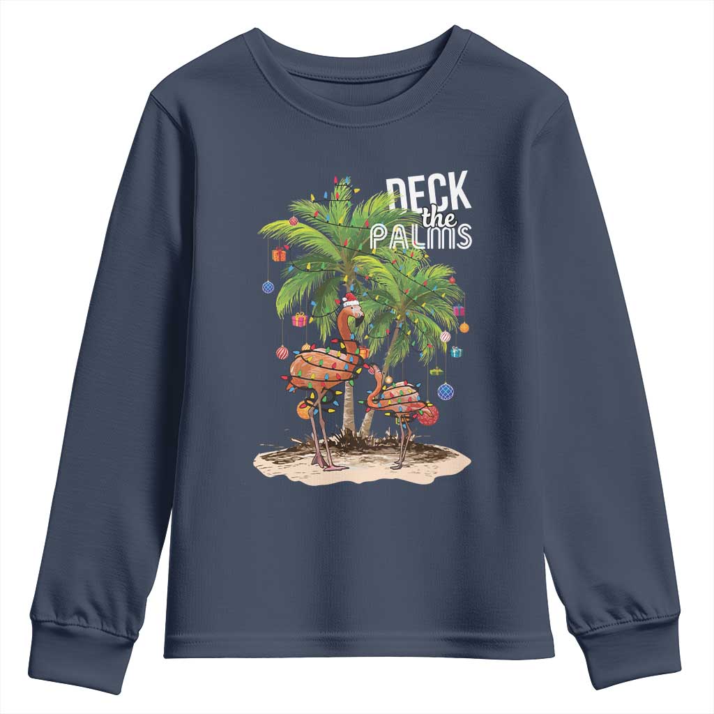 Mele Kalikimaka Hawaiian Christmas Youth Sweatshirt Deck The Palms Holiday Flamingo Beach Family Vacation In Hawaii TS10 Navy Print Your Wear
