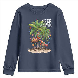 Mele Kalikimaka Hawaiian Christmas Youth Sweatshirt Deck The Palms Holiday Flamingo Beach Family Vacation In Hawaii TS10 Navy Print Your Wear
