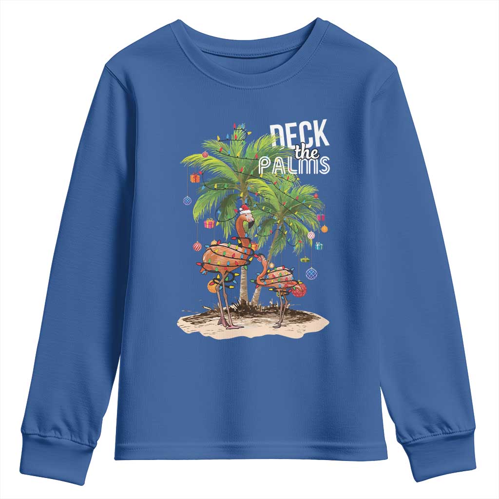 Mele Kalikimaka Hawaiian Christmas Youth Sweatshirt Deck The Palms Holiday Flamingo Beach Family Vacation In Hawaii TS10 Royal Blue Print Your Wear