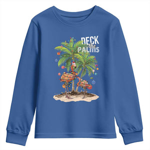 Mele Kalikimaka Hawaiian Christmas Youth Sweatshirt Deck The Palms Holiday Flamingo Beach Family Vacation In Hawaii TS10 Royal Blue Print Your Wear